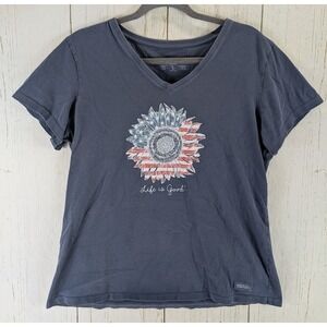Life Is Good Size Large Crusher V Neck American Flag Daisy Graphic Top